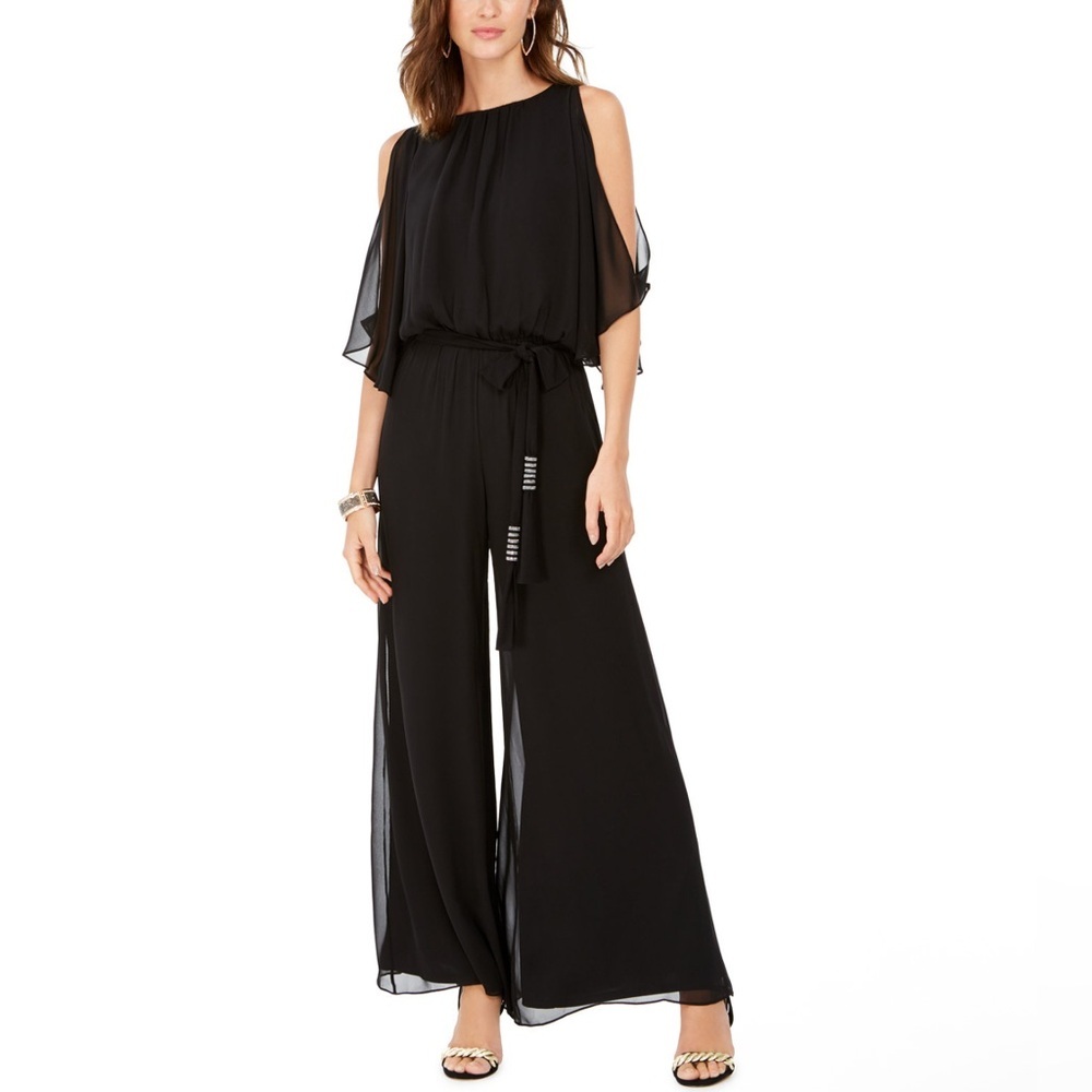 MSK Black Cold-Shoulder Wide-Leg Jumpsuit